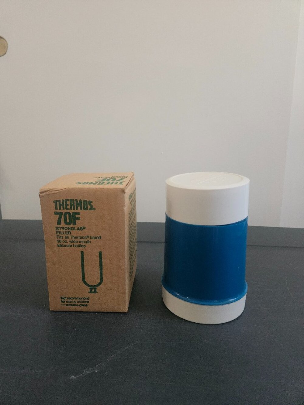 Vintage blue Thermos 10 oz. Filler with extra replacement glass insert